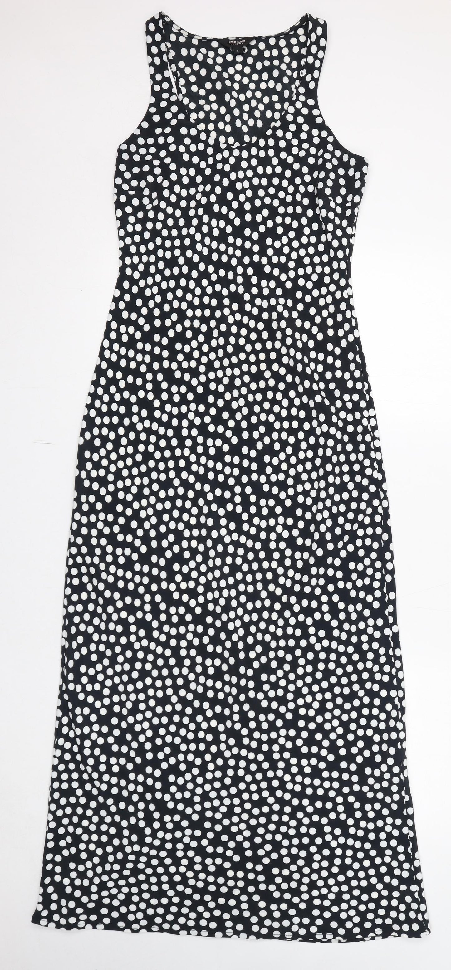 River Island Womens Black Polka Dot Polyester Maxi Size 8 Scoop Neck Pullover