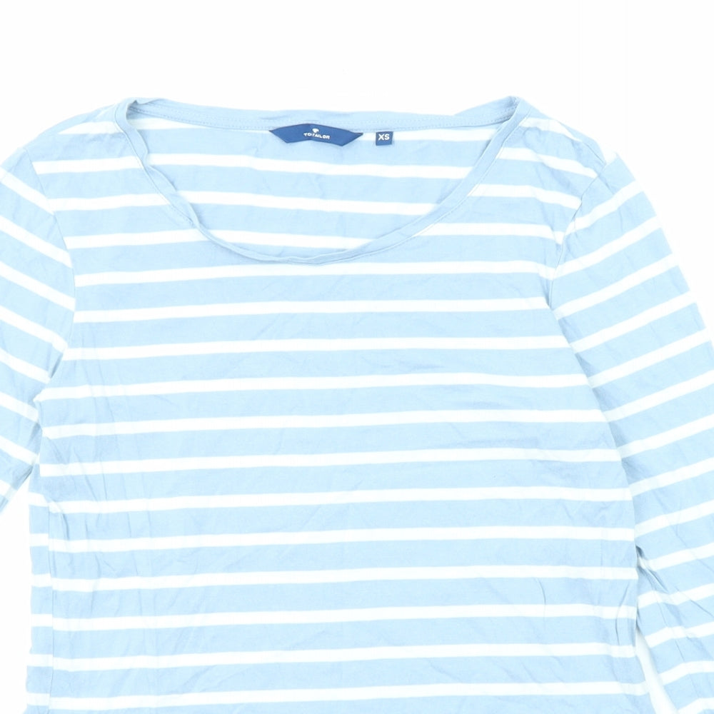 TOM TAILOR Womens Blue Striped Cotton Basic T-Shirt Size XS Round Neck