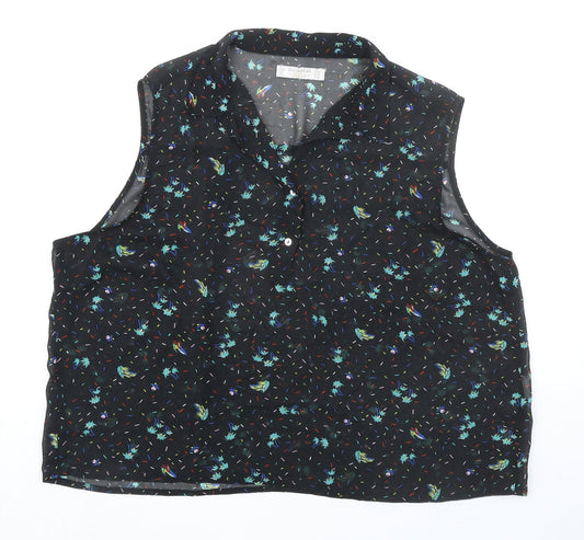Pull&Bear Womens Black Geometric Polyester Basic Blouse Size L Collared