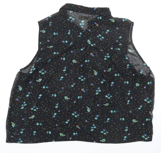 Pull&Bear Womens Black Geometric Polyester Basic Blouse Size L Collared
