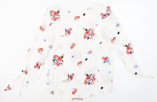 Rainbow Womens White Floral Viscose Basic Blouse Size 8 Round Neck