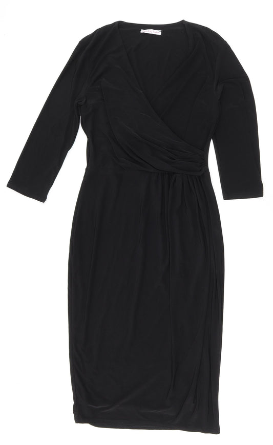 Pretty Kitty Fashion Womens Black Polyester Sheath Size 10 V-Neck Pullover