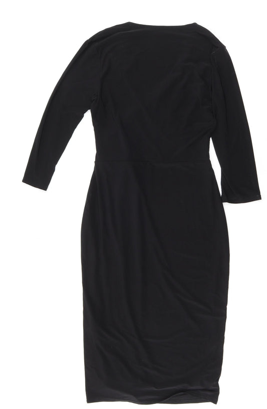 Pretty Kitty Fashion Womens Black Polyester Sheath Size 10 V-Neck Pullover
