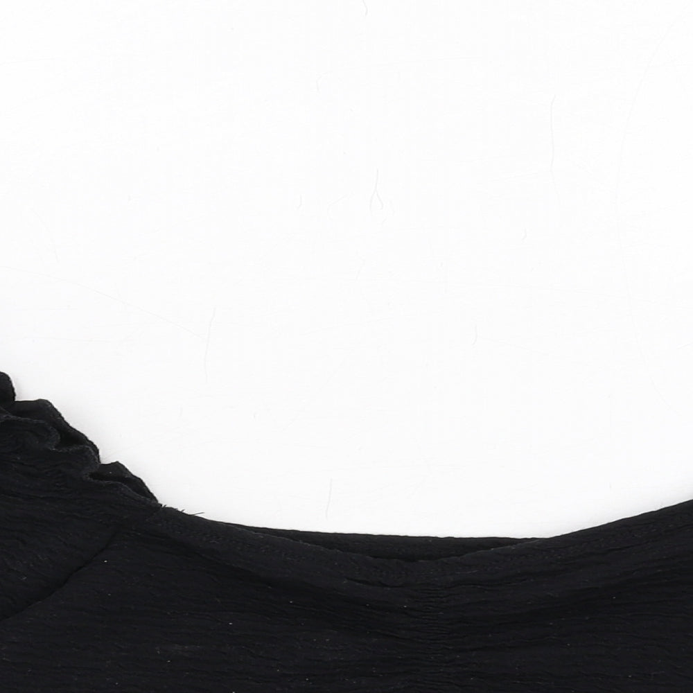 FIX Womens Black Polyester Cropped T-Shirt Size S Round Neck
