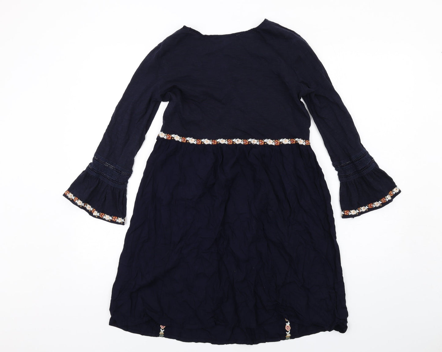Sfera Womens Blue Floral Viscose Mini Size S Boat Neck Pullover - Flared Sleeve