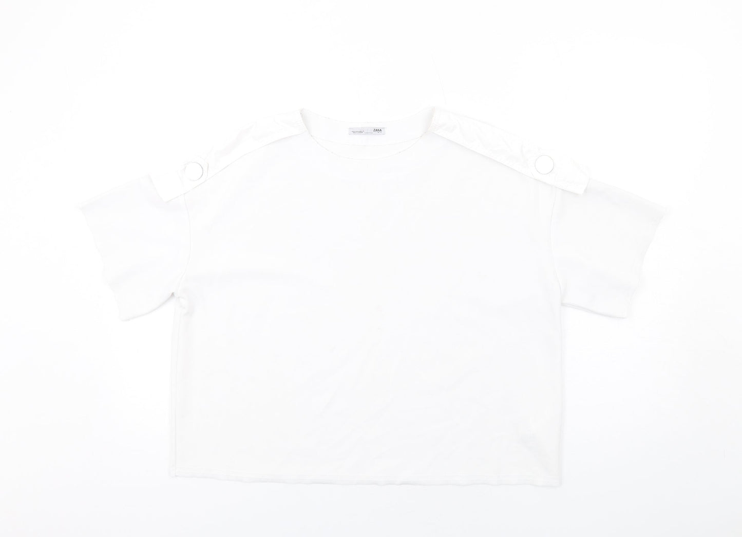 Zara Womens White Polyester Basic T-Shirt Size M Round Neck