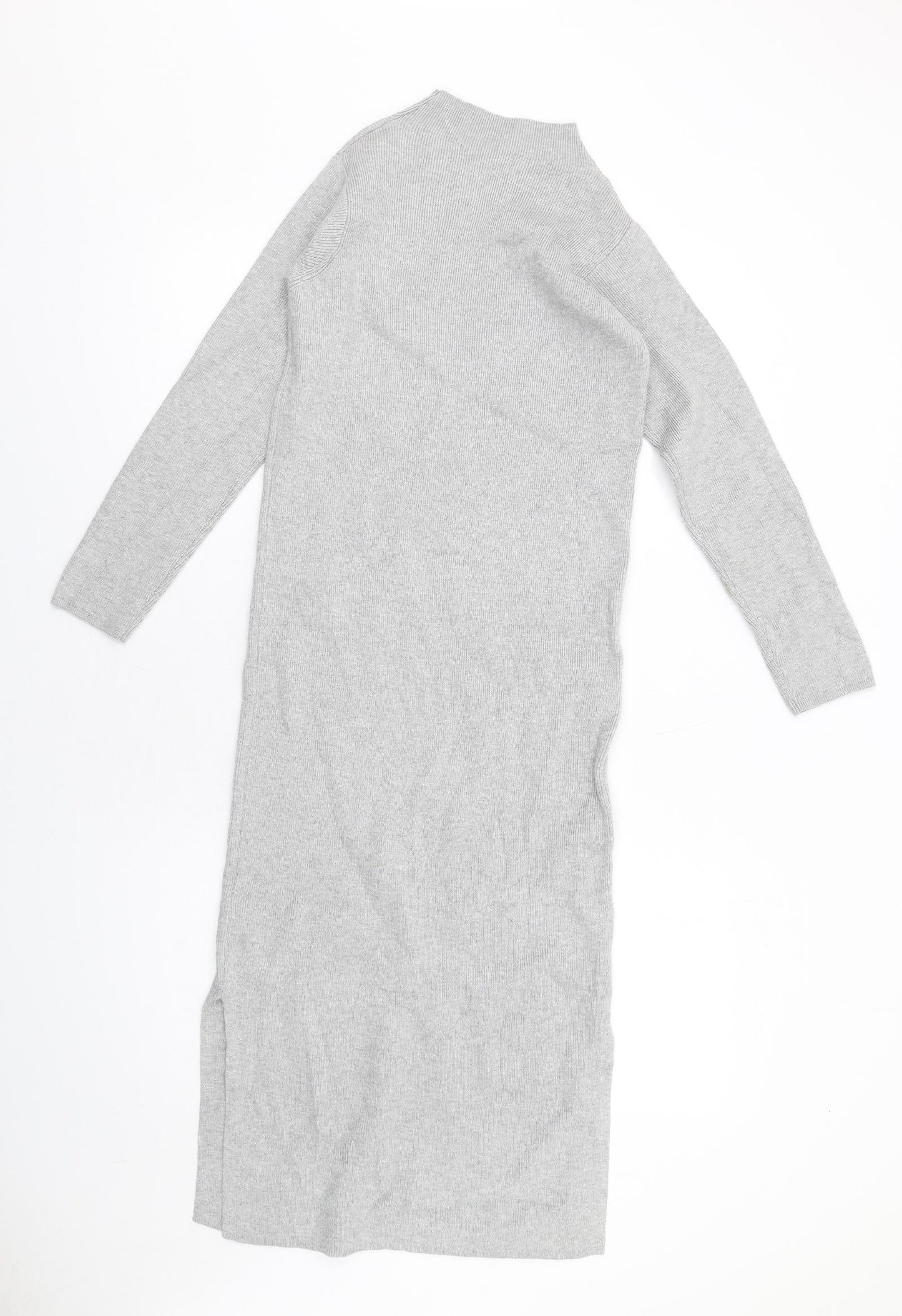 Marks and Spencer Womens Grey Viscose Jumper Dress Size XS Mock Neck Pullover