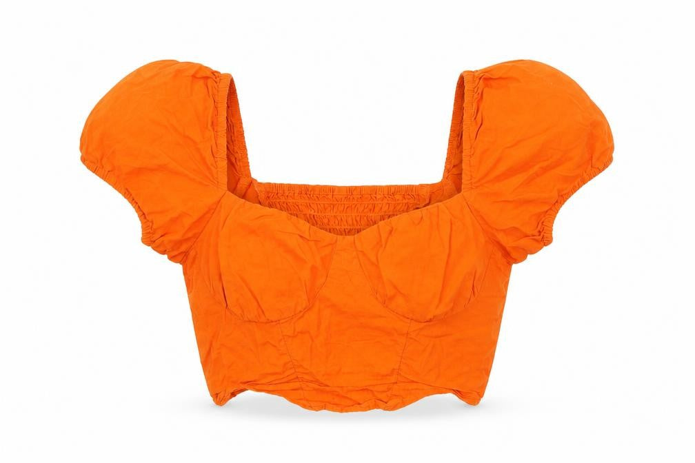 H&M Womens Orange Cotton Cropped Blouse Size 4 V-Neck