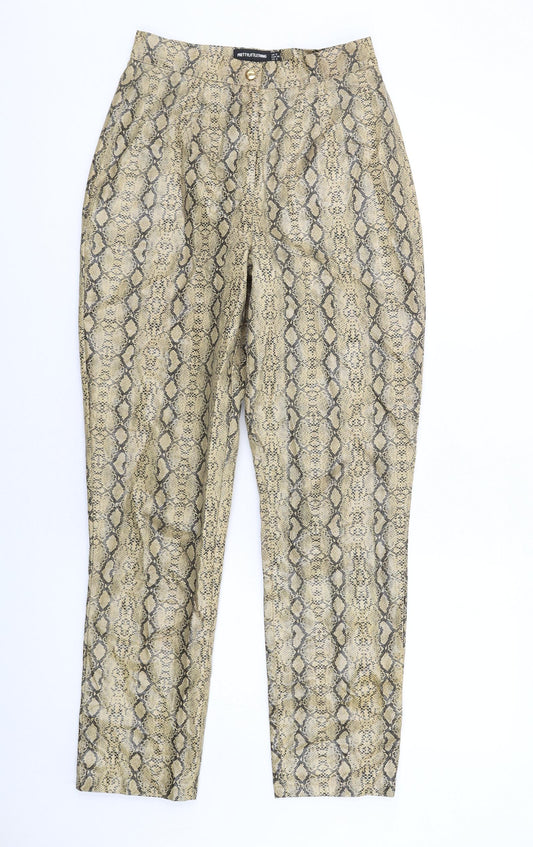 PRETTYLITTLETHING Womens Beige Animal Print Polyurethane Trousers Size 8 L30 in Regular Zip - Snake Print