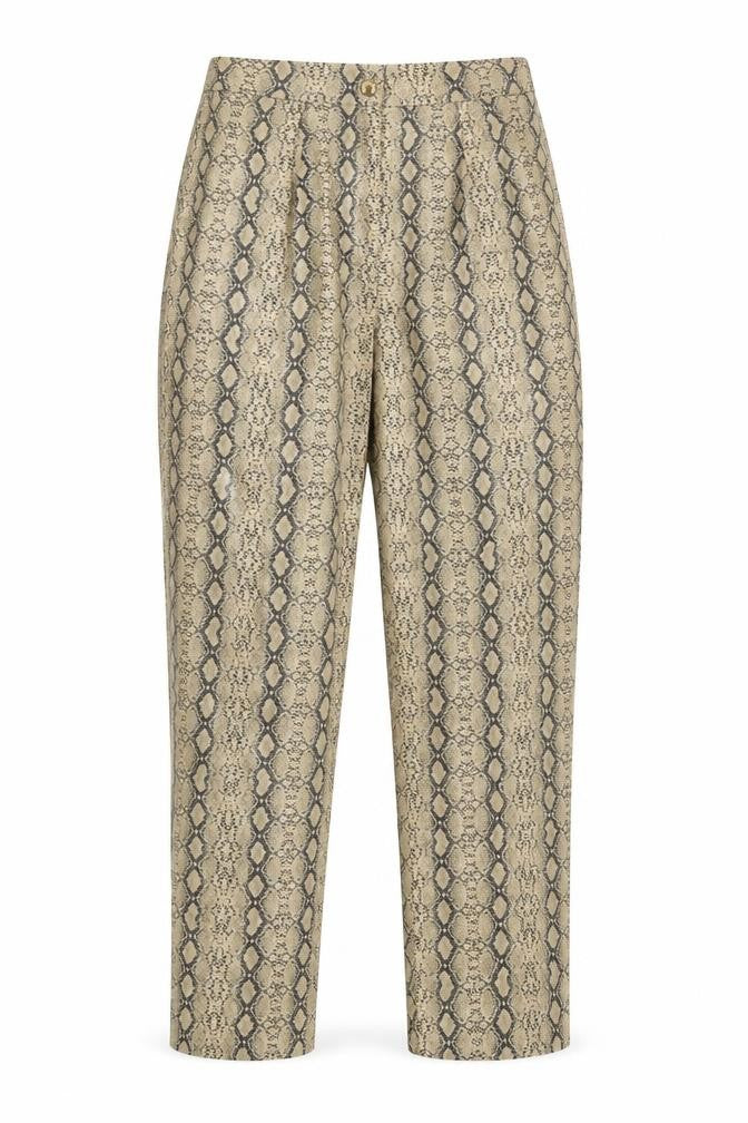 PRETTYLITTLETHING Womens Beige Animal Print Polyurethane Trousers Size 8 L30 in Regular Zip - Snake Print