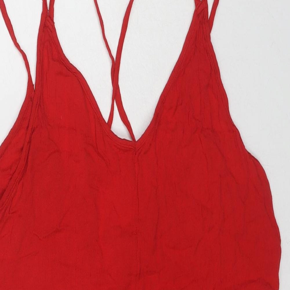 H&M Womens Red Viscose Playsuit One-Piece Size 8 L3 in Pullover