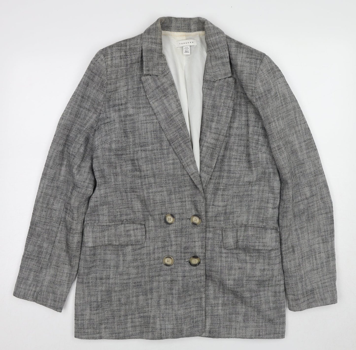 Topshop Womens Black Geometric Jacket Blazer Size 10 Button