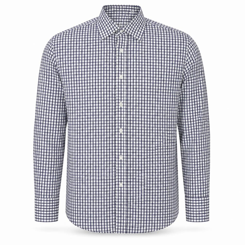 Butler & Webb Mens Blue Check Cotton Button-Up Size 16 Collared Button