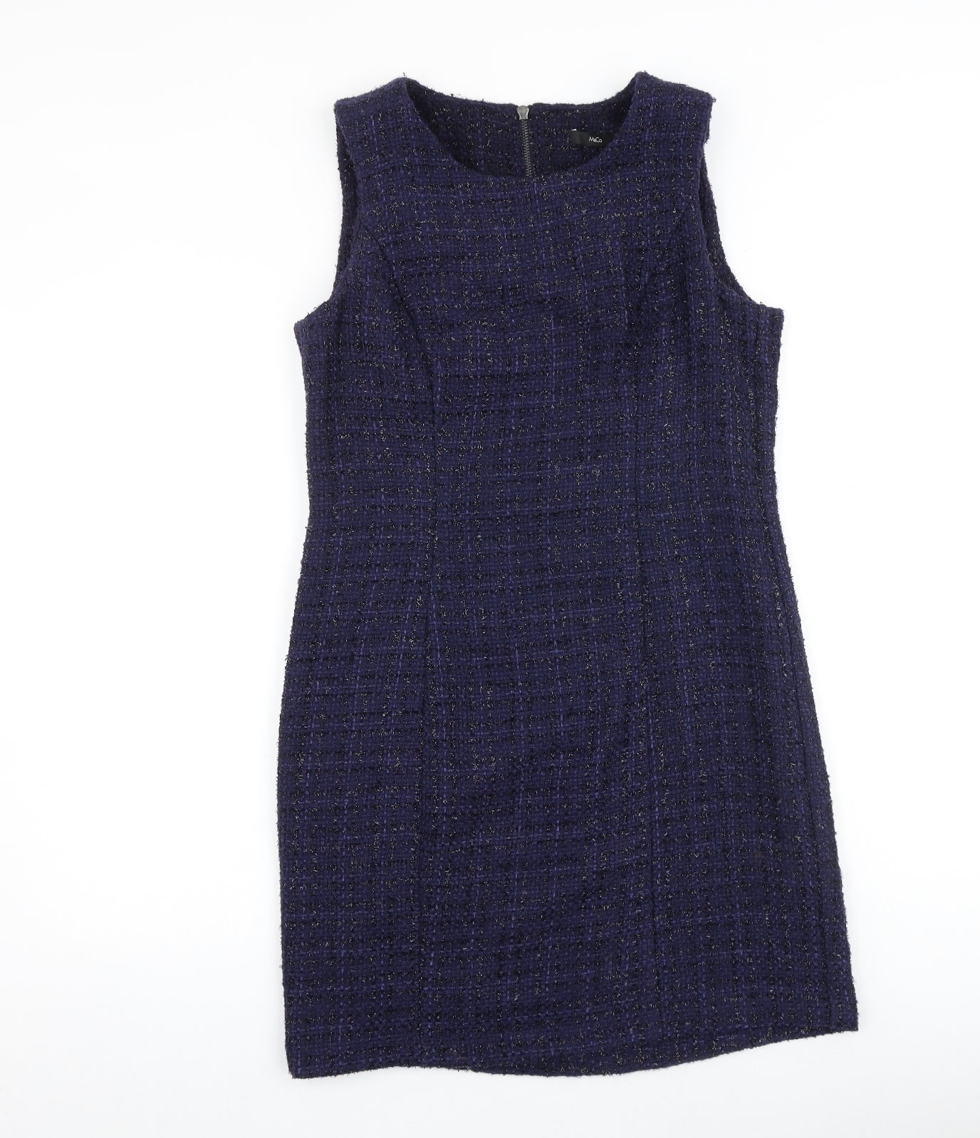 M&Co Womens Blue Geometric Polyester Shift Size 10 Round Neck Zip