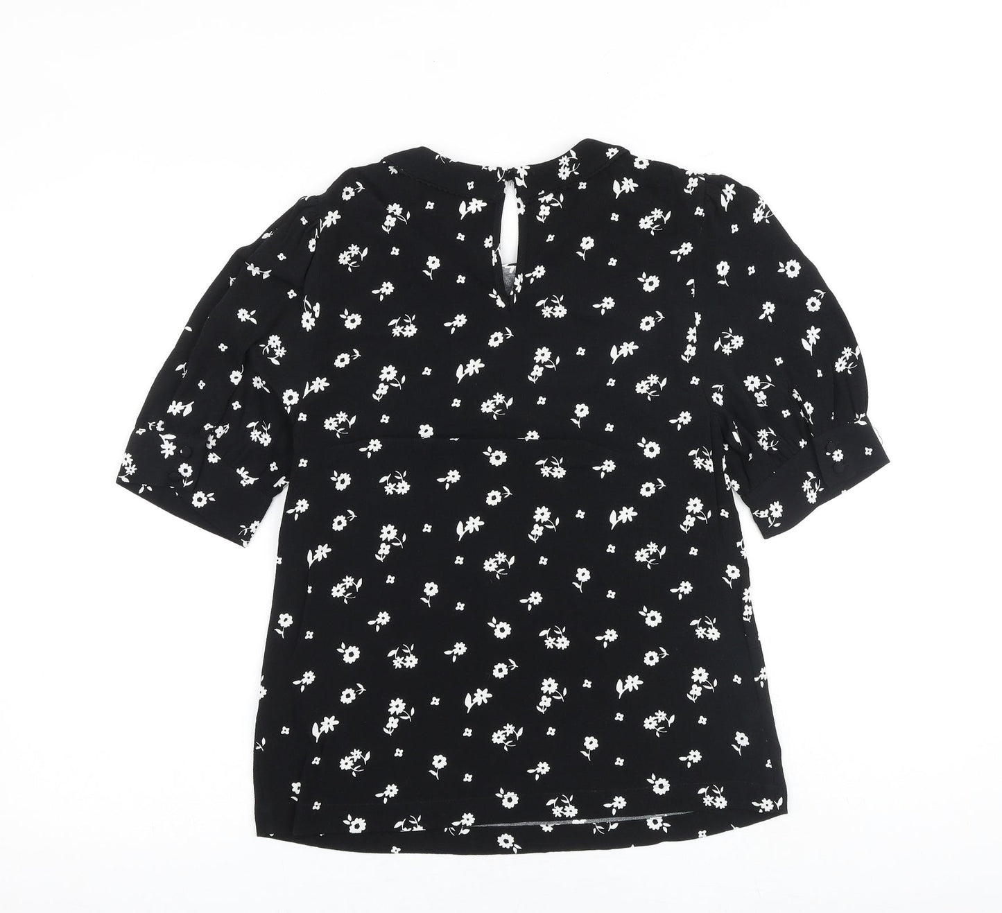 Marks and Spencer Womens Black Floral Viscose Basic Blouse Size 6 Round Neck