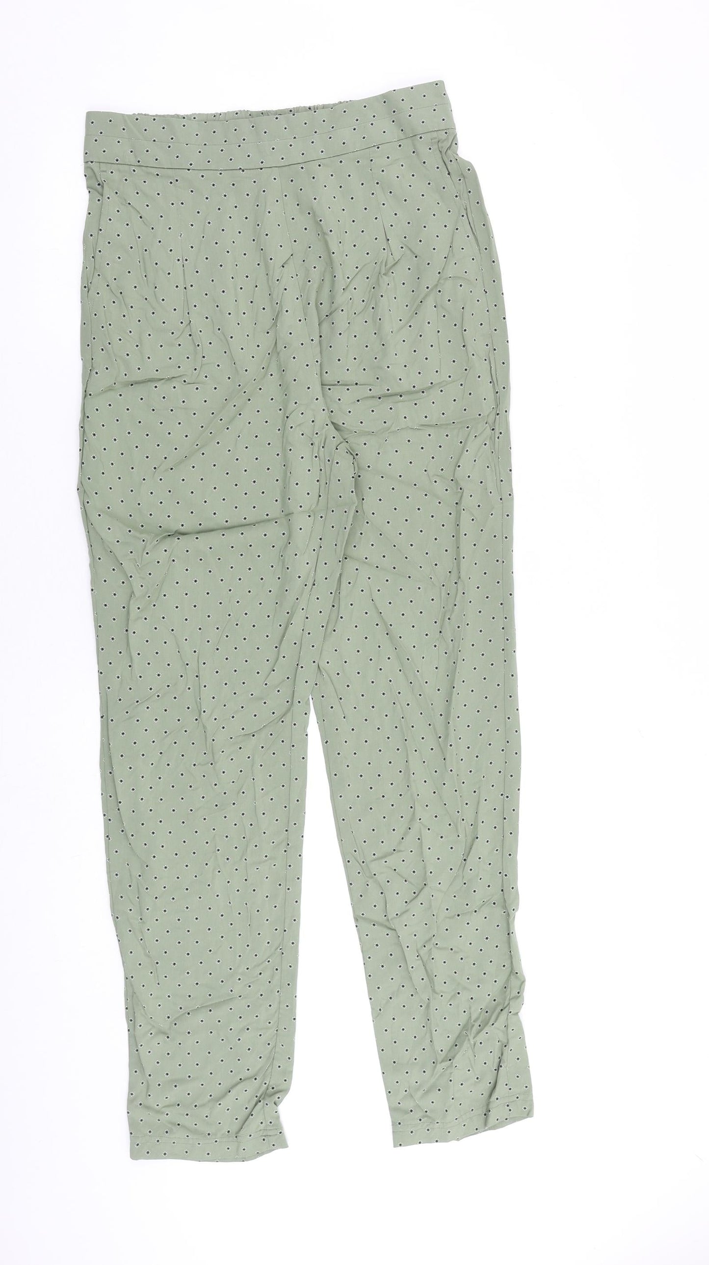 Marks and Spencer Womens Green Polka Dot Viscose Trousers Size 10 L30 in Regular - Floral