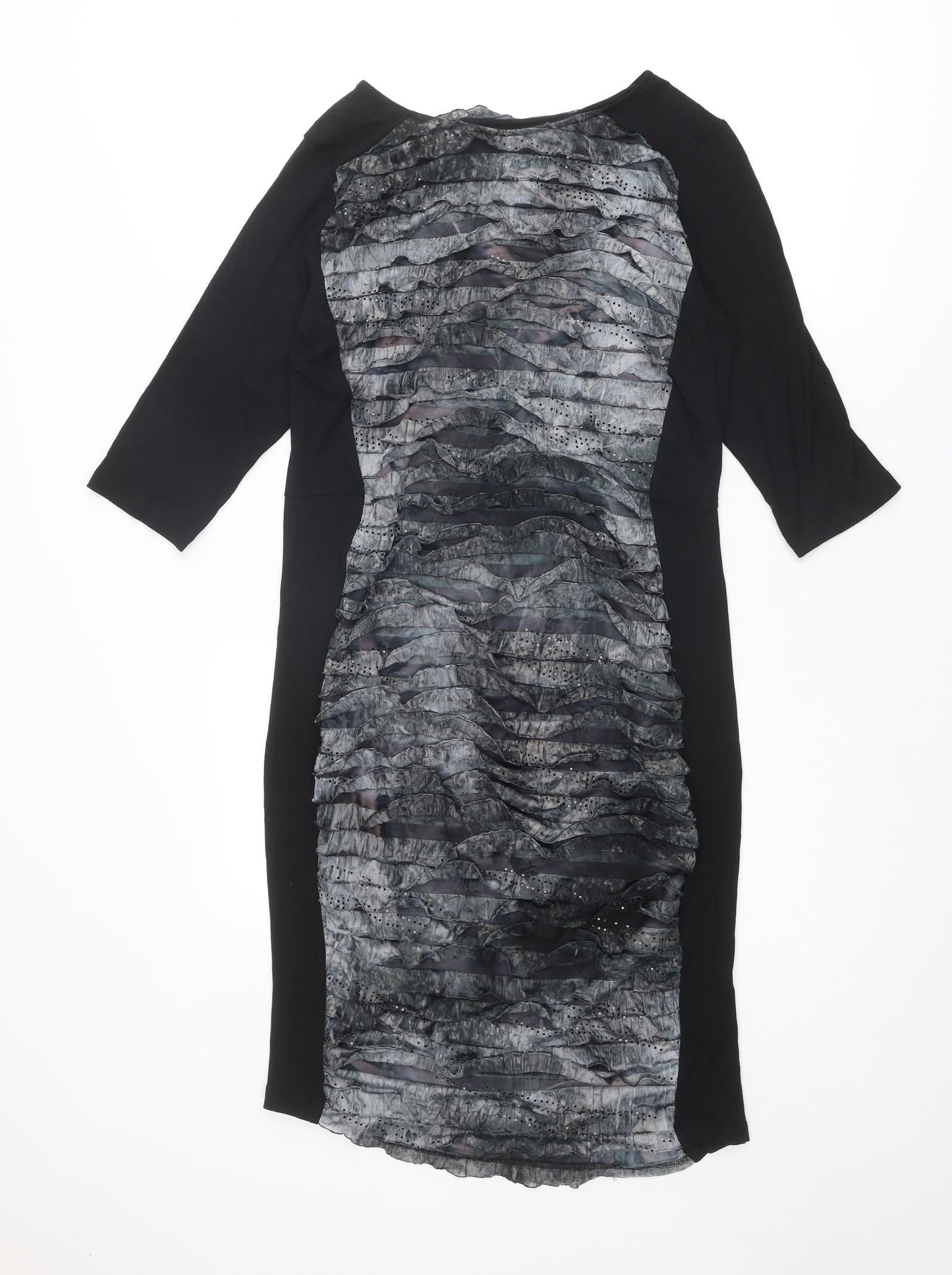 Blue Chameleon Womens Black Geometric Viscose Shift Size 14 Round Neck Pullover