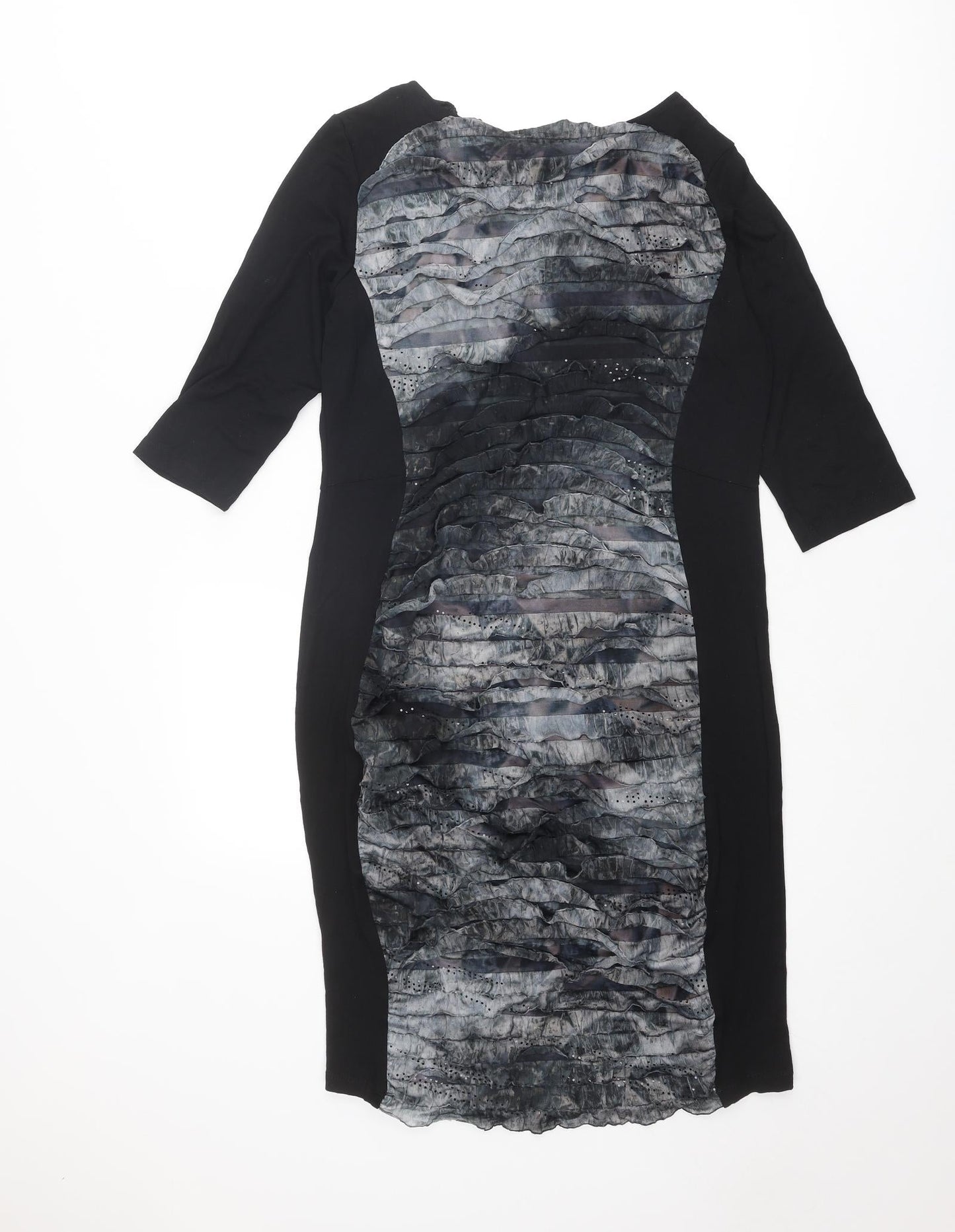 Blue Chameleon Womens Black Geometric Viscose Shift Size 14 Round Neck Pullover