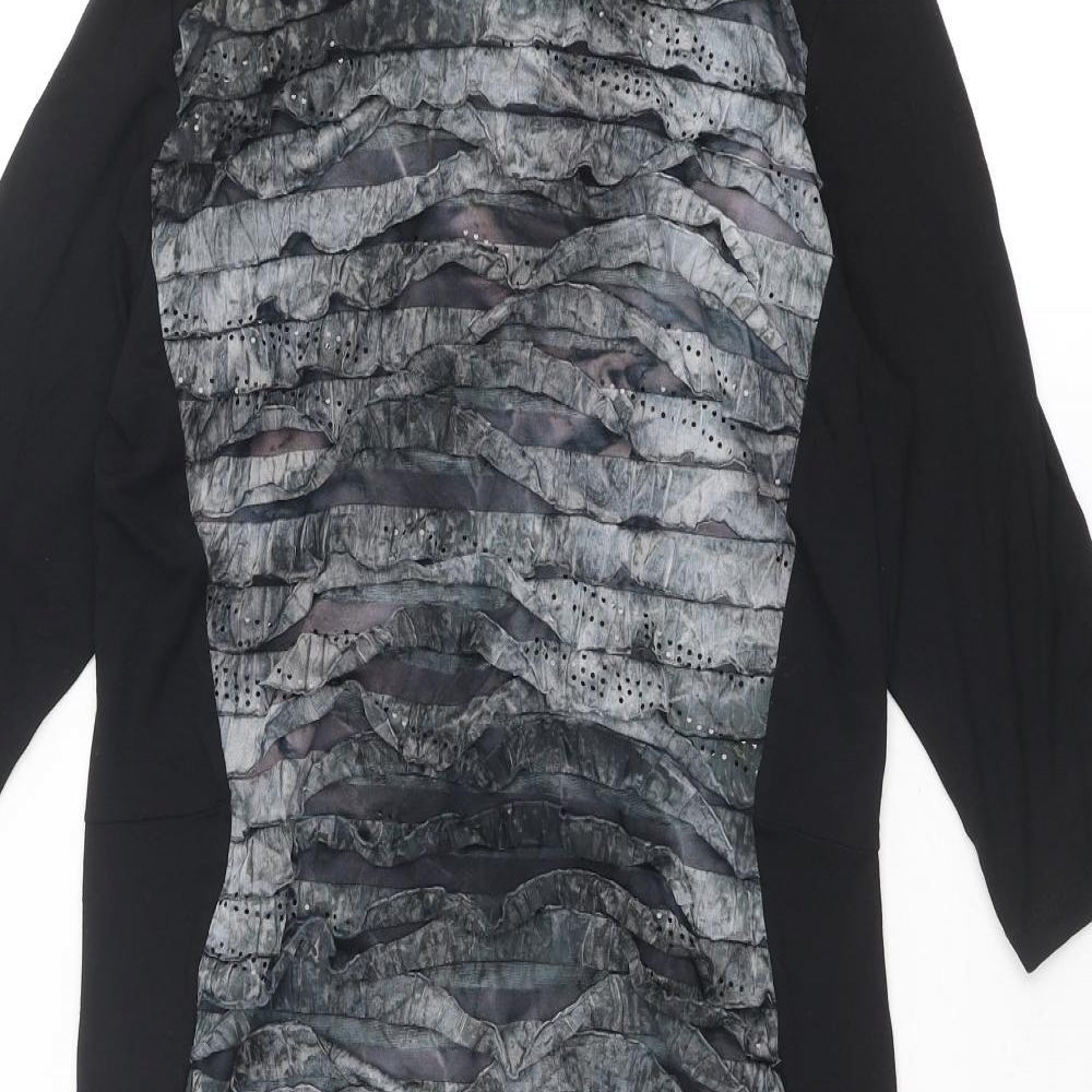 Blue Chameleon Womens Black Geometric Viscose Shift Size 14 Round Neck Pullover