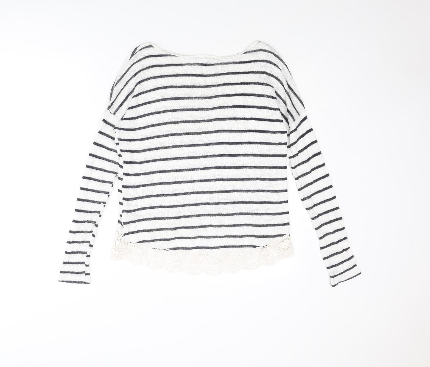 New Look Womens White Boat Neck Striped Viscose Pullover Jumper Size 8