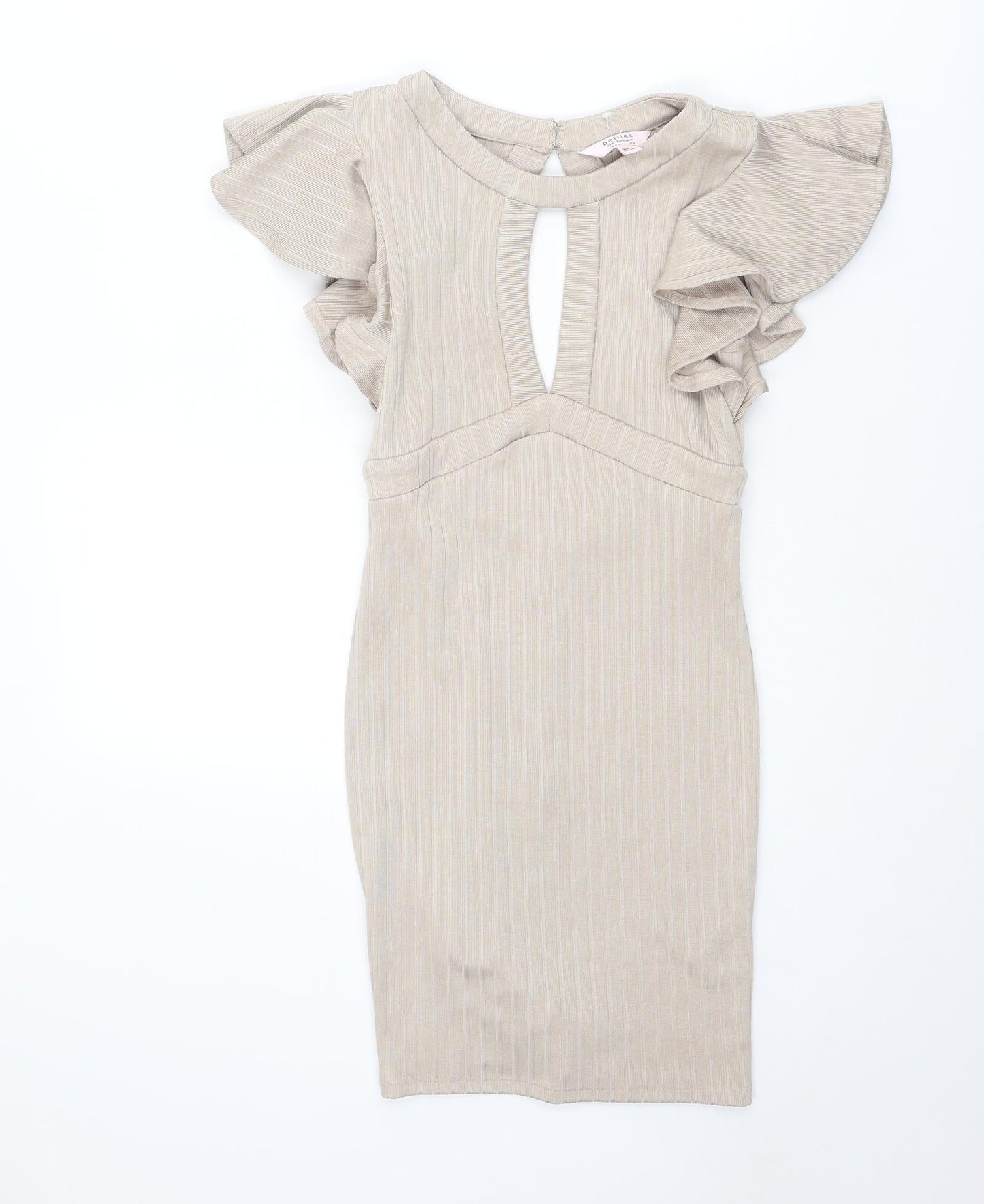 Miss Selfridge Womens Beige Polyester Bodycon Size 6 Boat Neck Zip