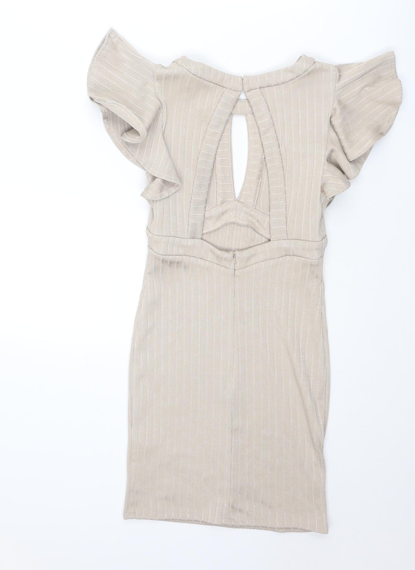 Miss Selfridge Womens Beige Polyester Bodycon Size 6 Boat Neck Zip