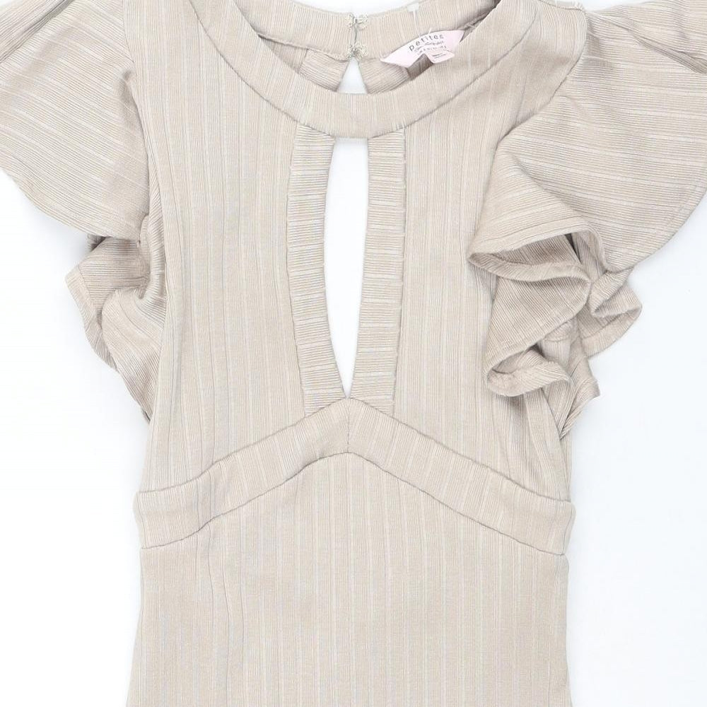 Miss Selfridge Womens Beige Polyester Bodycon Size 6 Boat Neck Zip