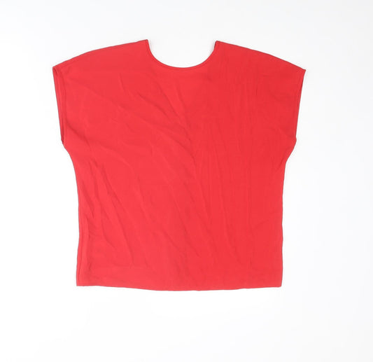 St Michael Womens Red Polyester Basic Button-Up Size 12 V-Neck