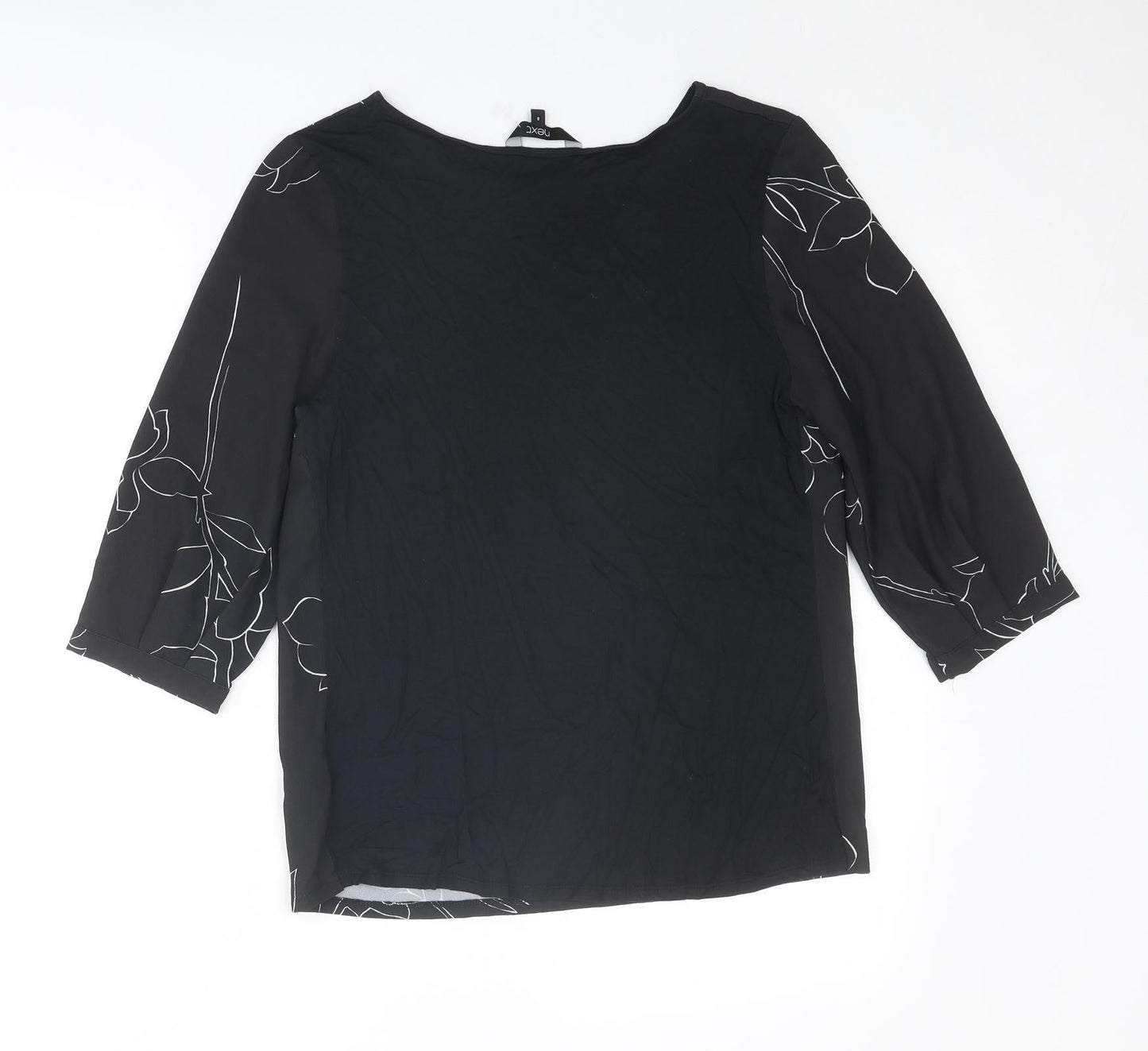 NEXT Womens Black Floral Polyester Basic Blouse Size 8 Boat Neck