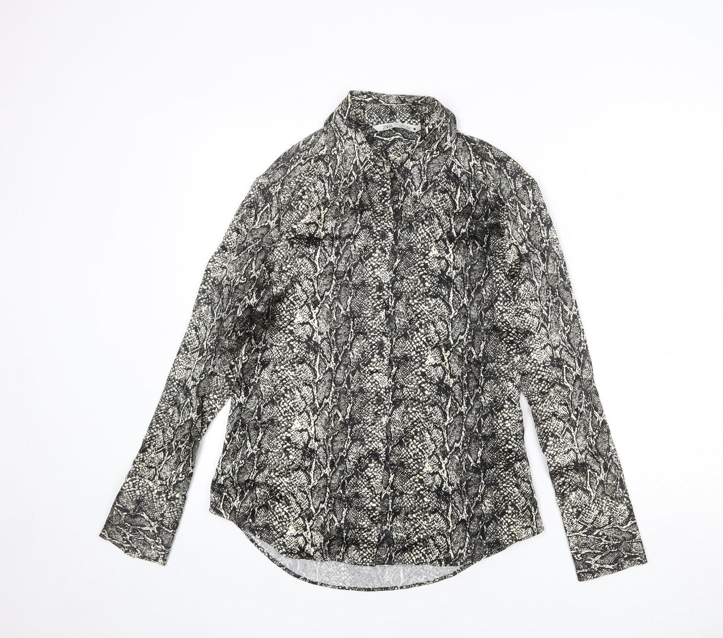 Zara Womens Multicoloured Animal Print Viscose Basic Button-Up Size S Collared - Snake Skin Print