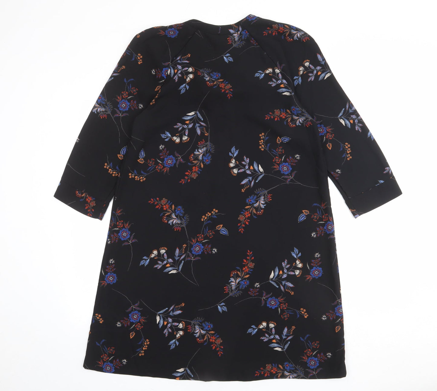 H&M Womens Black Geometric Polyester A-Line Size 10 Round Neck Tie
