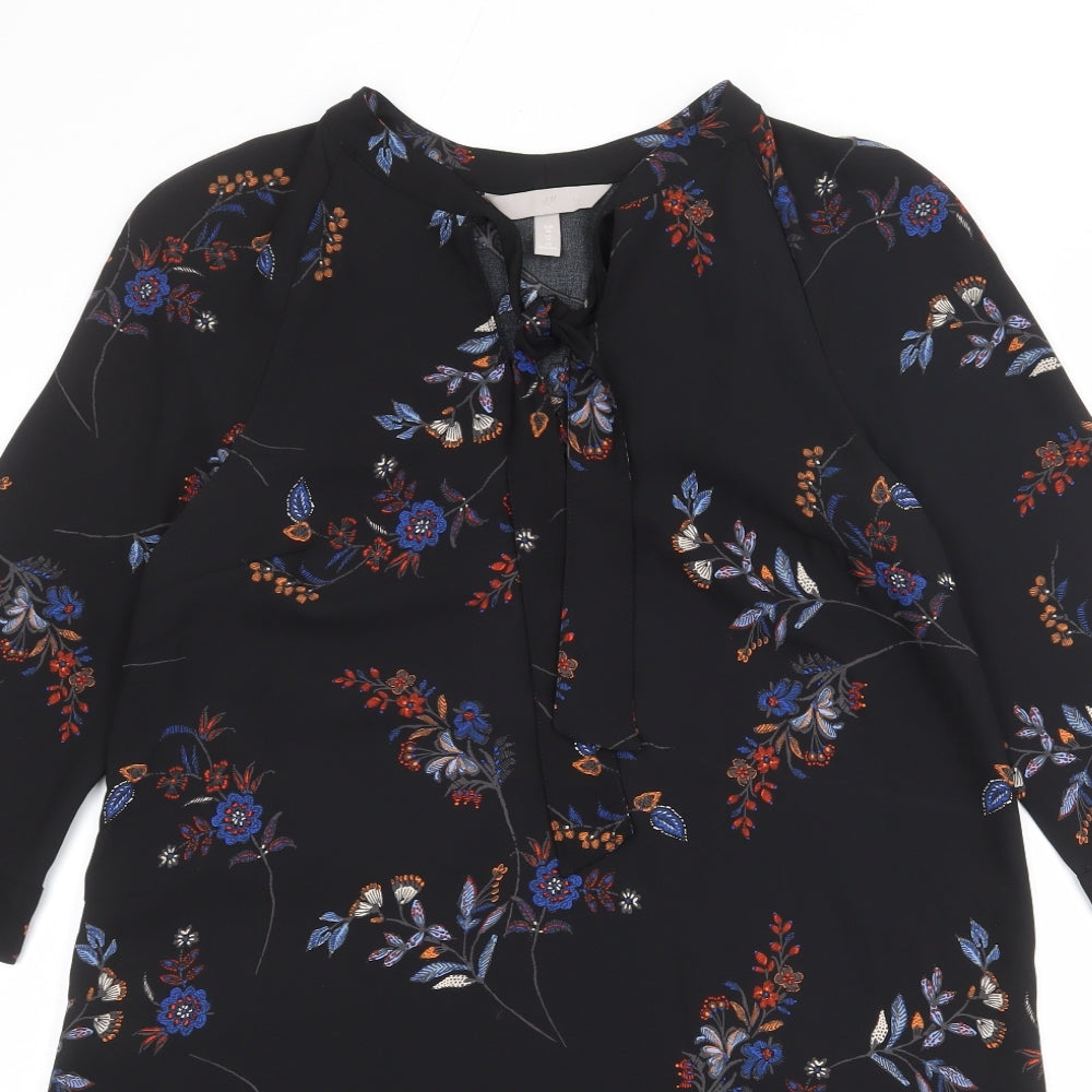 H&M Womens Black Geometric Polyester A-Line Size 10 Round Neck Tie