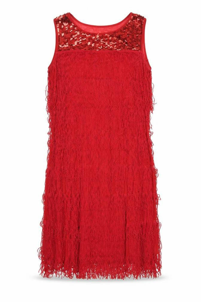 Front view of Roman women’s red polyester tank dress, size UK 10, round neck pullover