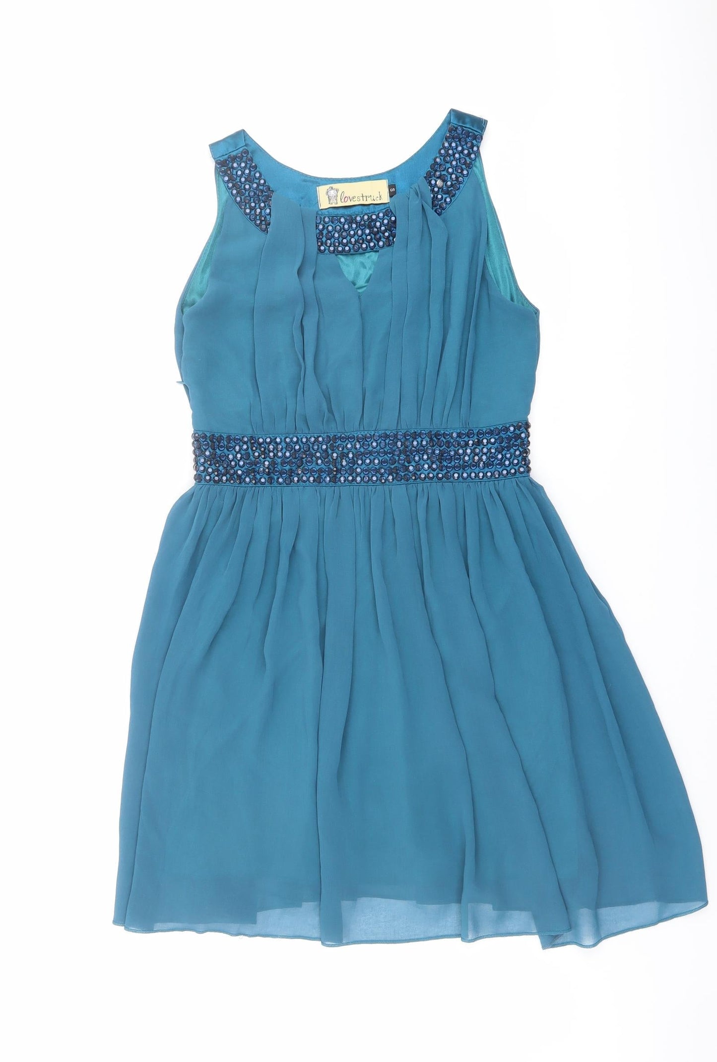 Lovestruck Womens Blue Polyester A-Line Size S Round Neck Zip