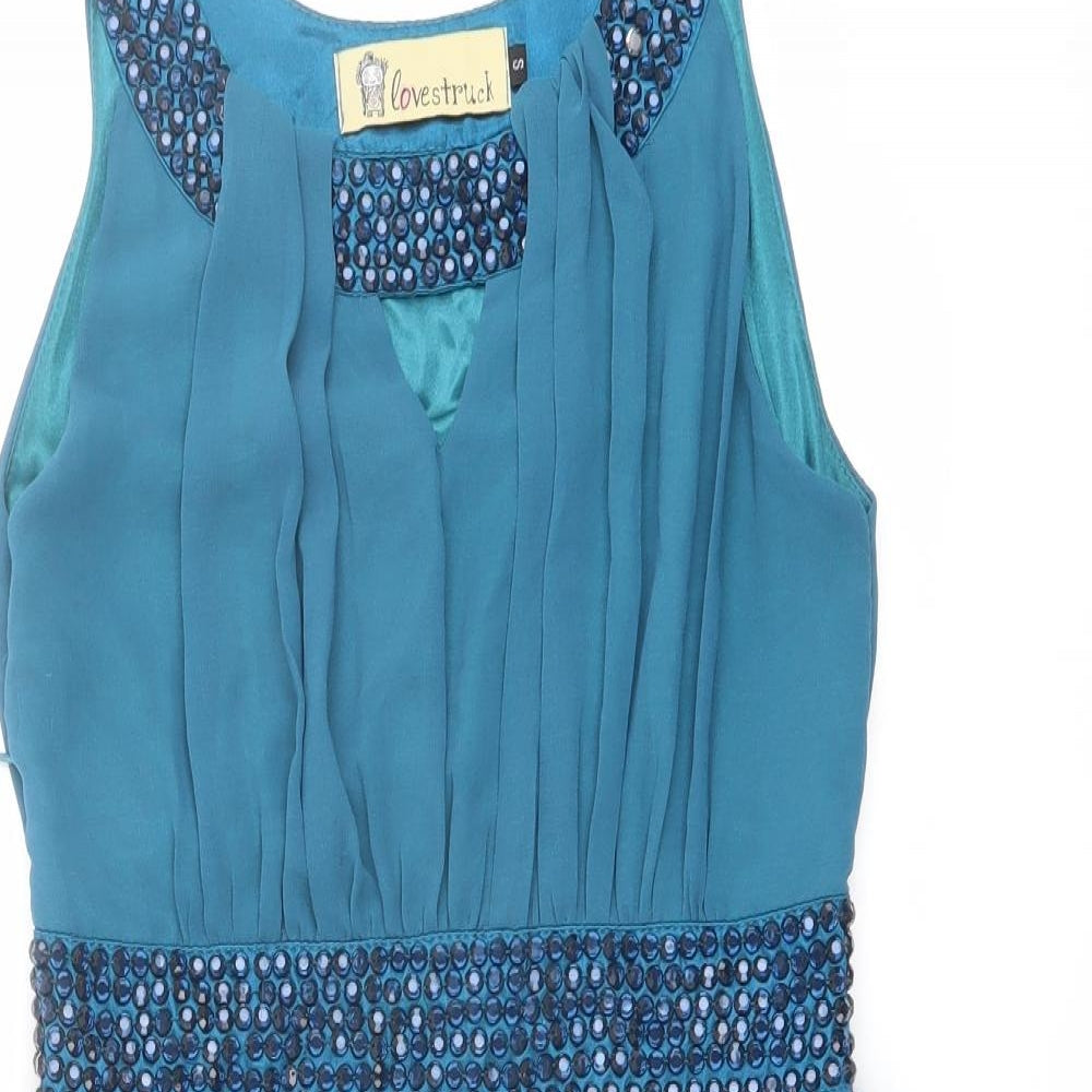 Lovestruck Womens Blue Polyester A-Line Size S Round Neck Zip
