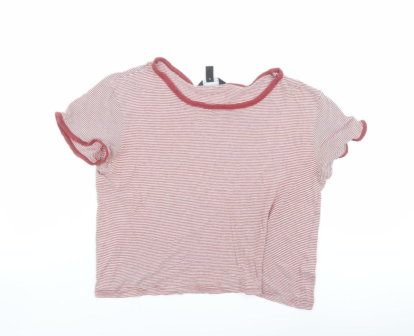 New Look Womens Red Striped Cotton Basic T-Shirt Size 14 Round Neck