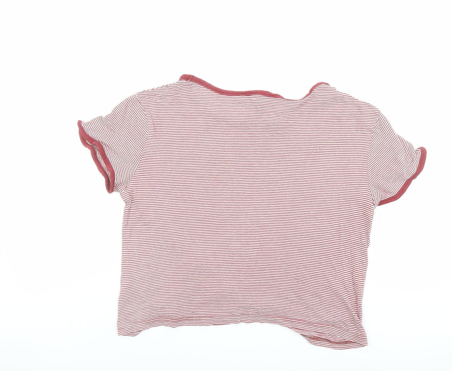 New Look Womens Red Striped Cotton Basic T-Shirt Size 14 Round Neck