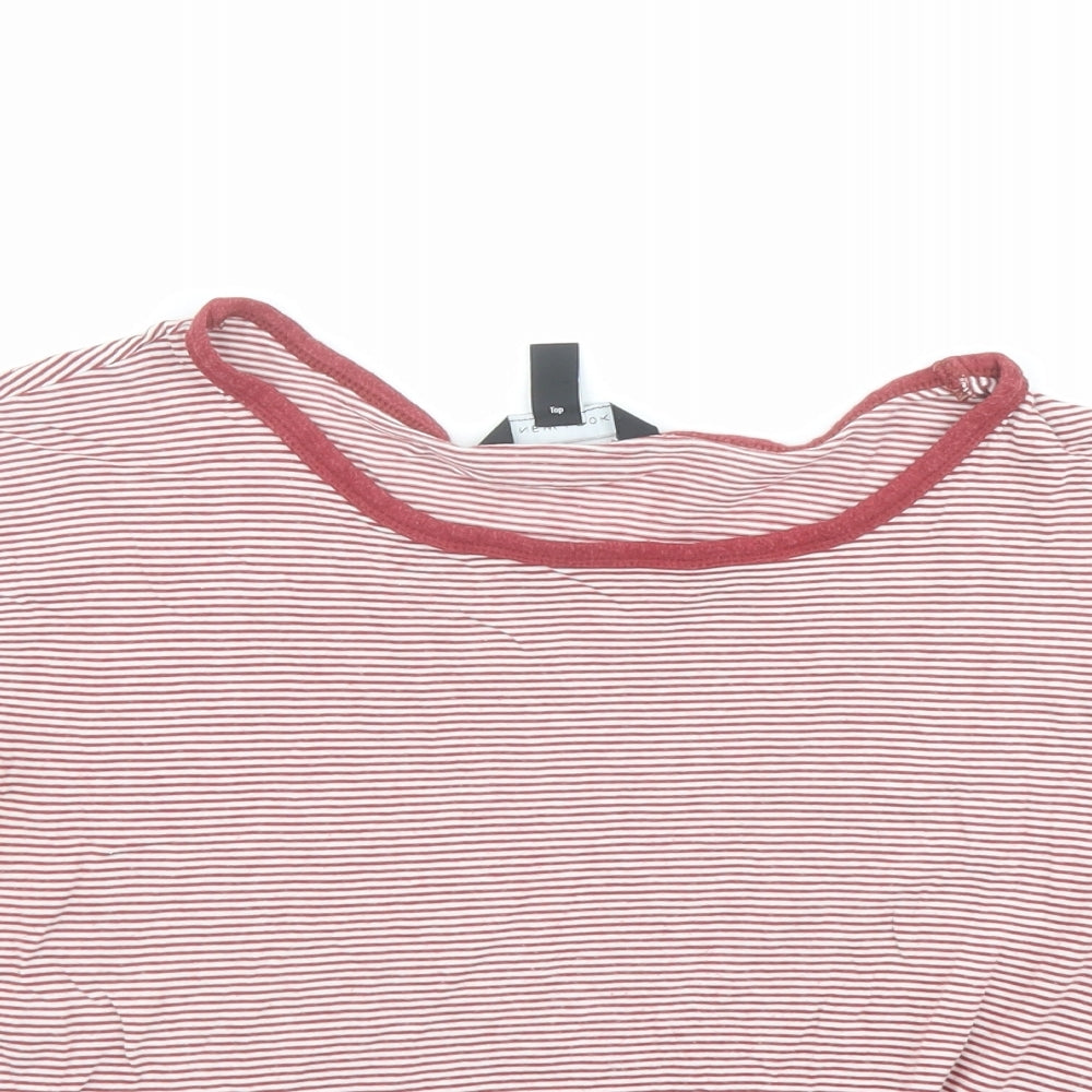 New Look Womens Red Striped Cotton Basic T-Shirt Size 14 Round Neck