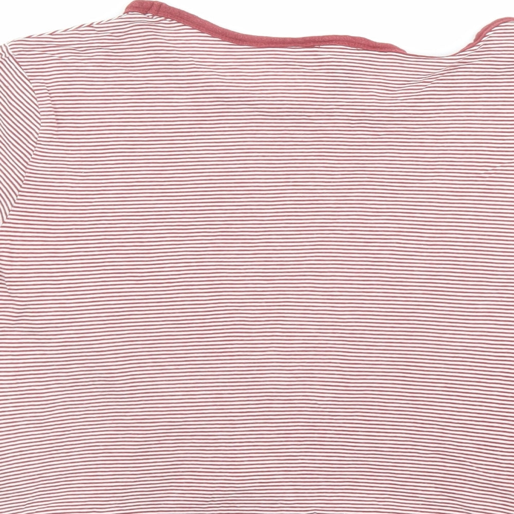 New Look Womens Red Striped Cotton Basic T-Shirt Size 14 Round Neck