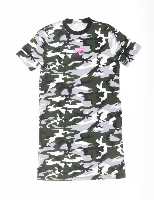 VANS Womens Multicoloured Camouflage Cotton T-Shirt Dress Size S Crew Neck Pullover