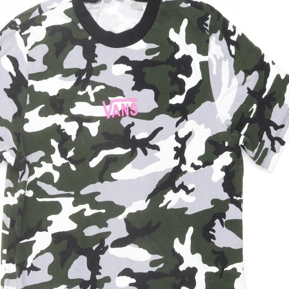 VANS Womens Multicoloured Camouflage Cotton T-Shirt Dress Size S Crew Neck Pullover
