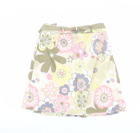 Saint Tropez Clothing Womens Multicoloured Floral Cotton Swing Skirt Size S Zip - Belt included