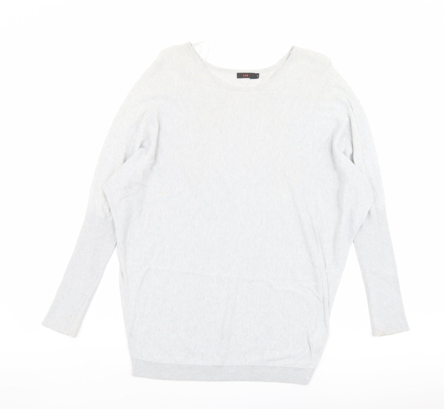 Lux Womens Grey Round Neck Cotton Pullover Jumper Size S