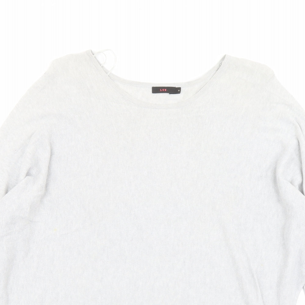 Lux Womens Grey Round Neck Cotton Pullover Jumper Size S