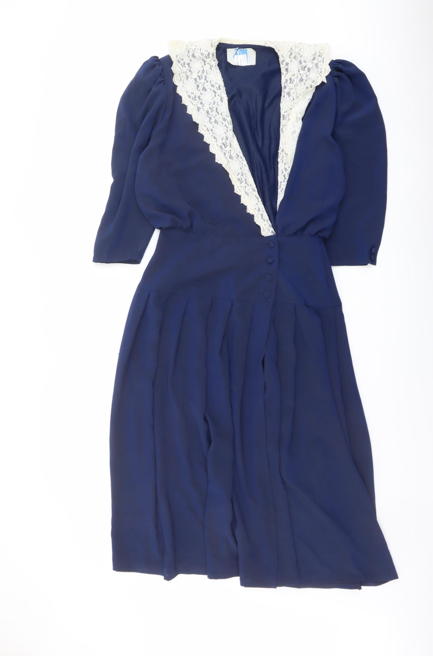 Wallis Womens Blue Polyester Fit & Flare Size 12 V-Neck Button