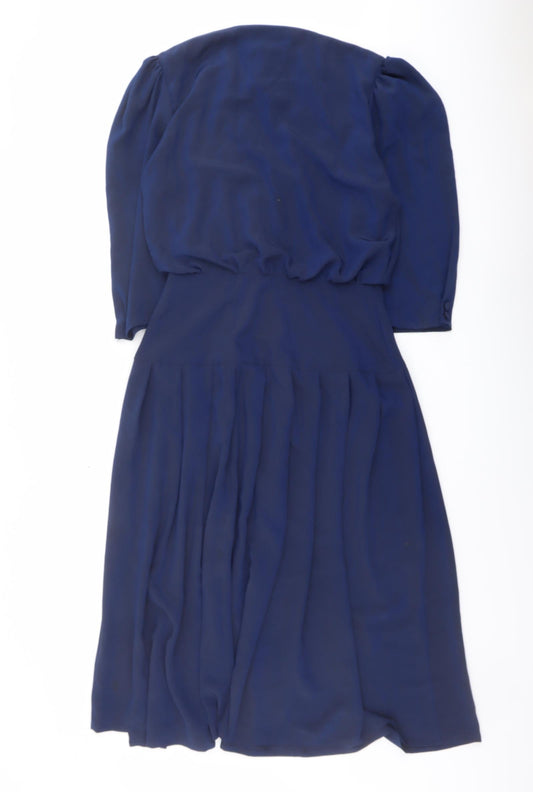 Wallis Womens Blue Polyester Fit & Flare Size 12 V-Neck Button