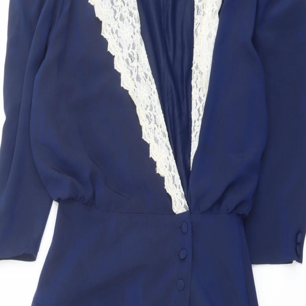 Wallis Womens Blue Polyester Fit & Flare Size 12 V-Neck Button