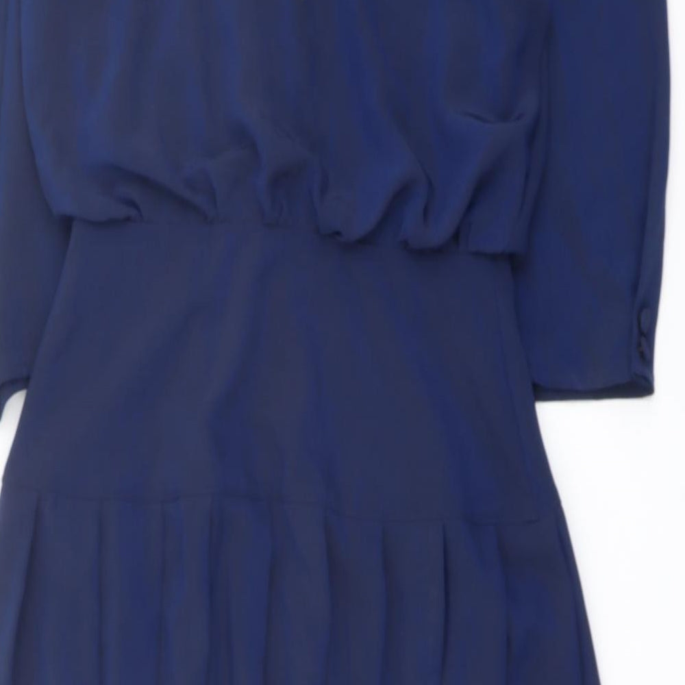 Wallis Womens Blue Polyester Fit & Flare Size 12 V-Neck Button