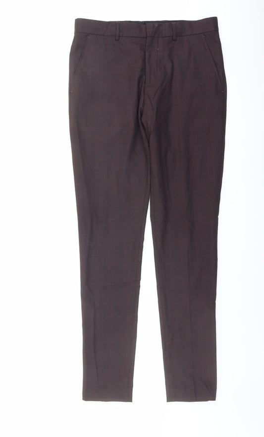 Selected Womens Red Check Polyester Dress Pants Trousers Size 10 L31 in Regular Button