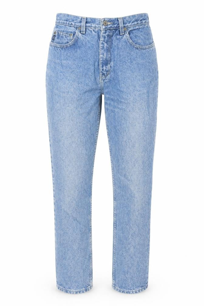Front view of Falmer Heritage women’s blue cotton straight jeans, size UK 26, in, 30-inch leg regular zip
